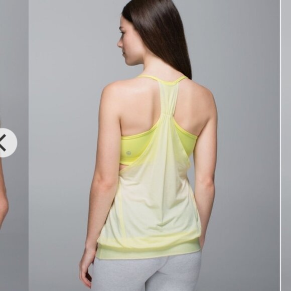 Lululemon no limits Yellow  whiteTank Top with built in bra size 8 - Picture 1 of 13